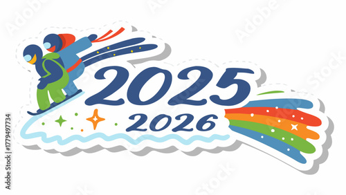 Two skiers celebrate the arrival of the 2025 2026 winter season with a colorful rainbow trail