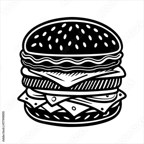 A Gourmet Beef Cheeseburger Classic Shot, Showcasing Juicy Grilled Patty and Melted Cheddar, The Ultimate American Restaurant Fast Food Icon.