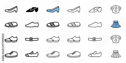 Collection of various footwear styles including heels shoes and sandals with accessories too 100