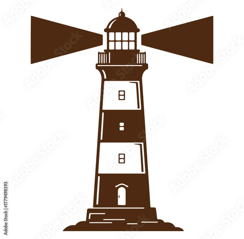 Vector illustration of a stylized lighthouse with beams of light shining brightly