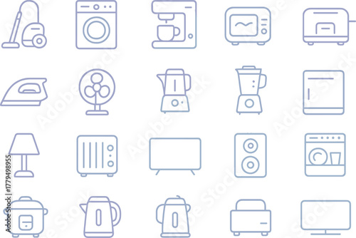 Gradient Line Icons of Home Appliances – Modern Household Vector Set