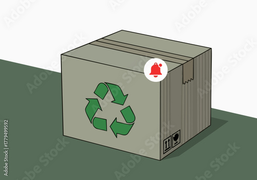 stylized cardboard box features 'Green App Ease' branding with recycling and bell icons Clean modern illustration for eco-friendly concepts and digital services
