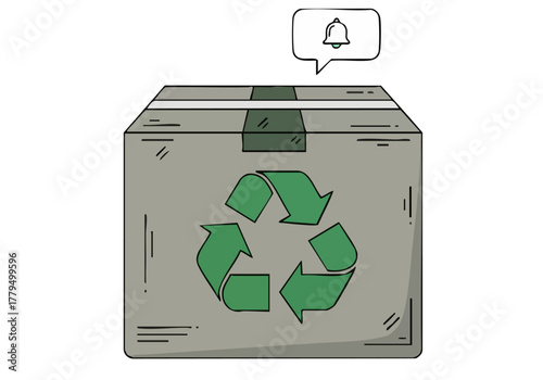 stylized illustration depicts a recycling bin with a 'Green App Ease' notification Clean modern design with a focus on sustainability and digital convenience Simple graphic style