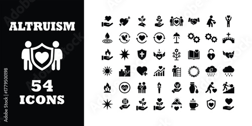 Explore a collection of 54 altruism icons, perfect for charity campaigns, volunteer projects, or social responsibility reports, offering a modern touch