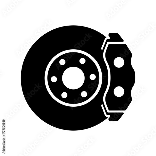 Black silhouette icon representing a car s brake rotor and caliper symbolizing automotive repair and vehicle maintenance services