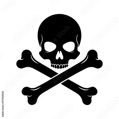 A stark black silhouette of a skull with two crossed bones beneath it a universally recognized symbol of danger and poison isolated on a white background