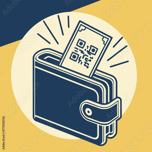 Wallet containing a qr code card with radiating lines around