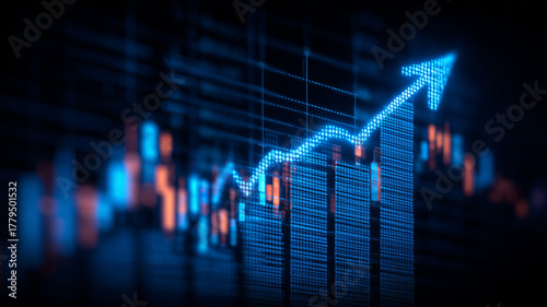 Upward arrow over rising bars communicating sustained improvement, competitive gains and strong market performance.
