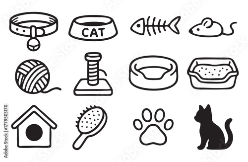 Pet supplies doodle set: bowls, toys, and accessories for dogs 