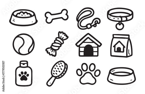 Pet supplies doodle set: bowls, toys, and accessories for dogs 
