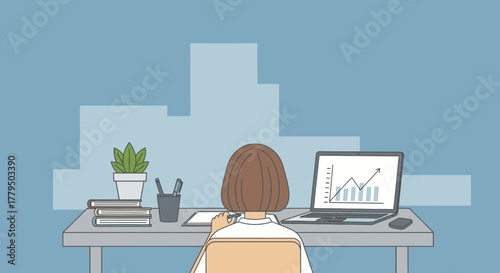 Businesswoman Analyzing Financial Data On Laptop Representing Company Growth And Success