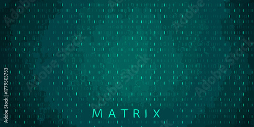 Abstract digital matrix of binary code with glowing teal numbers on a dark textured background