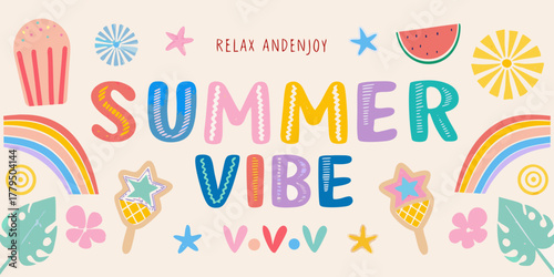 Quadro su tela Bright and cheerful summer vibe illustration with playful elements and colorful