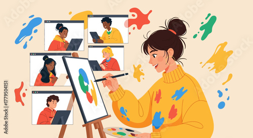 Creative Art Class Depicting Artistic Collaboration And Digital Classroom Education
