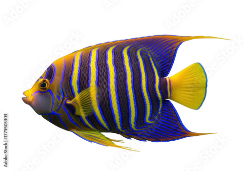 Wall Mural Striking blue and yellow regal angelfish PNG isolated on transparent background,