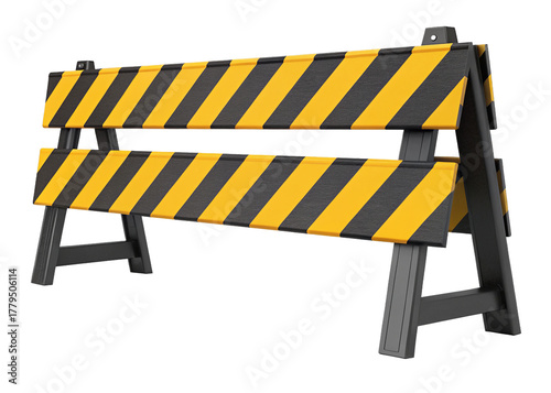 barricade with yellow and black stripes isolated on a transparent background.