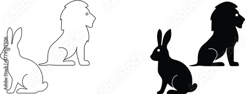 lion and rabbit  icon vector graphic illustration  with white background flat hand made icon fill icon .