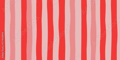 Hand drawn vertical stripes pattern in bright red and soft pink colors