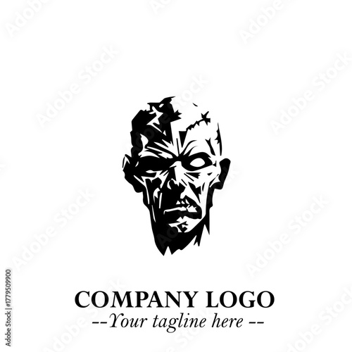 Head of Zombie Logo Symbol in Black on the White Background with Horror Minimal Vector Design