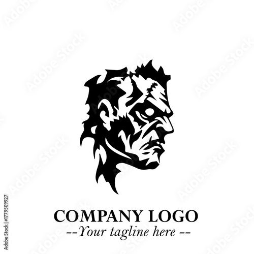 Head of Zombie Logo Symbol in Black on the White Background with Horror Minimal Vector Design
