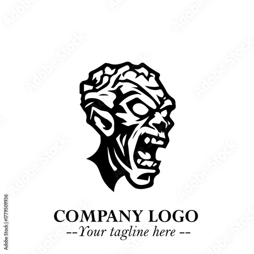 Head of Zombie Logo Symbol in Black on the White Background with Horror Minimal Vector Design