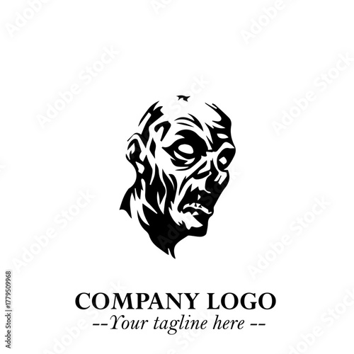 Head of Zombie Logo Symbol in Black on the White Background with Horror Minimal Vector Design