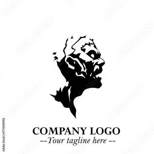 Head of Zombie Logo Symbol in Black on the White Background with Horror Minimal Vector Design