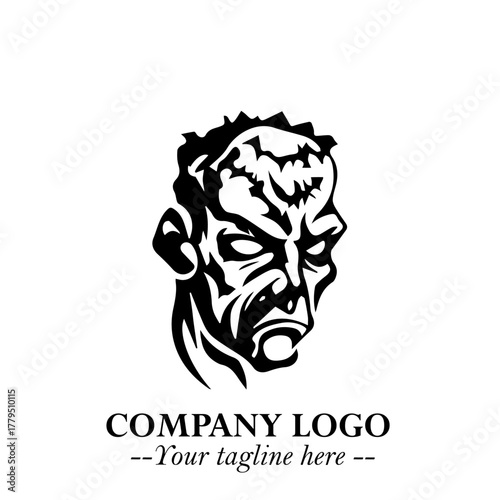 Head of Zombie Logo Symbol in Black on the White Background with Horror Minimal Vector Design