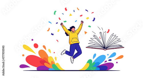Joyful Celebration after Reading with Colorful Confetti and Excitement Unleashed