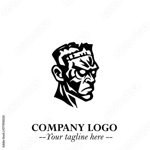 Head of Zombie Logo Symbol in Black on the White Background with Horror Minimal Vector Design