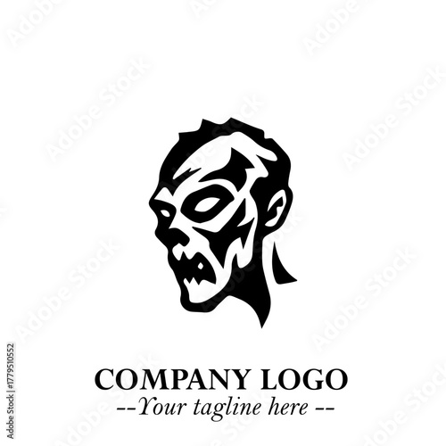 Head of Zombie Logo Symbol in Black on the White Background with Horror Minimal Vector Design