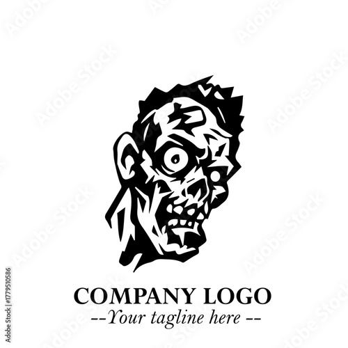 Head of Zombie Logo Symbol in Black on the White Background with Horror Minimal Vector Design