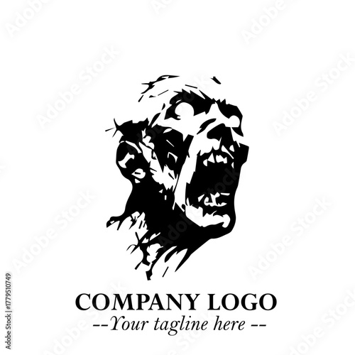 Head of Zombie Logo Symbol in Black on the White Background with Horror Minimal Vector Design