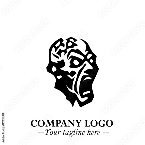 Head of Zombie Logo Symbol in Black on the White Background with Horror Minimal Vector Design