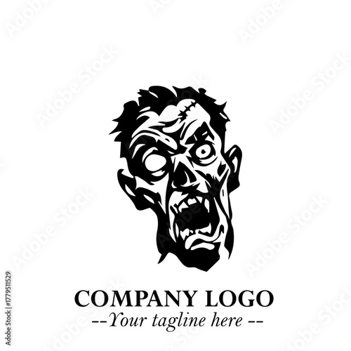 Head of Zombie Logo Symbol in Black on the White Background with Horror Minimal Vector Design