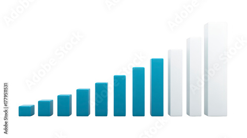 Free Download 3D bar graph, blue and white columns, showing upward growth trend, isolated on transparent background, business success, financial increase, modern style - GFXLoad