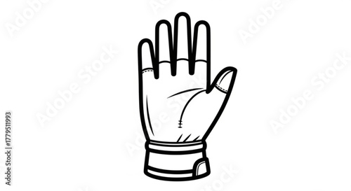 Illustration of a single white glove with black outline, perfect for safety, protection, or medical related projects and designs