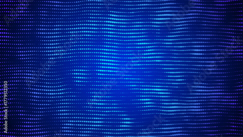 Abstract Wave Pattern With Dot. Blue And Purple Big Data Background For Ai Concept. Tech Sound Design.  Artificial Intelligence Stream In Pink Glowing Harmony. Wavy Dots Noise Bg.
