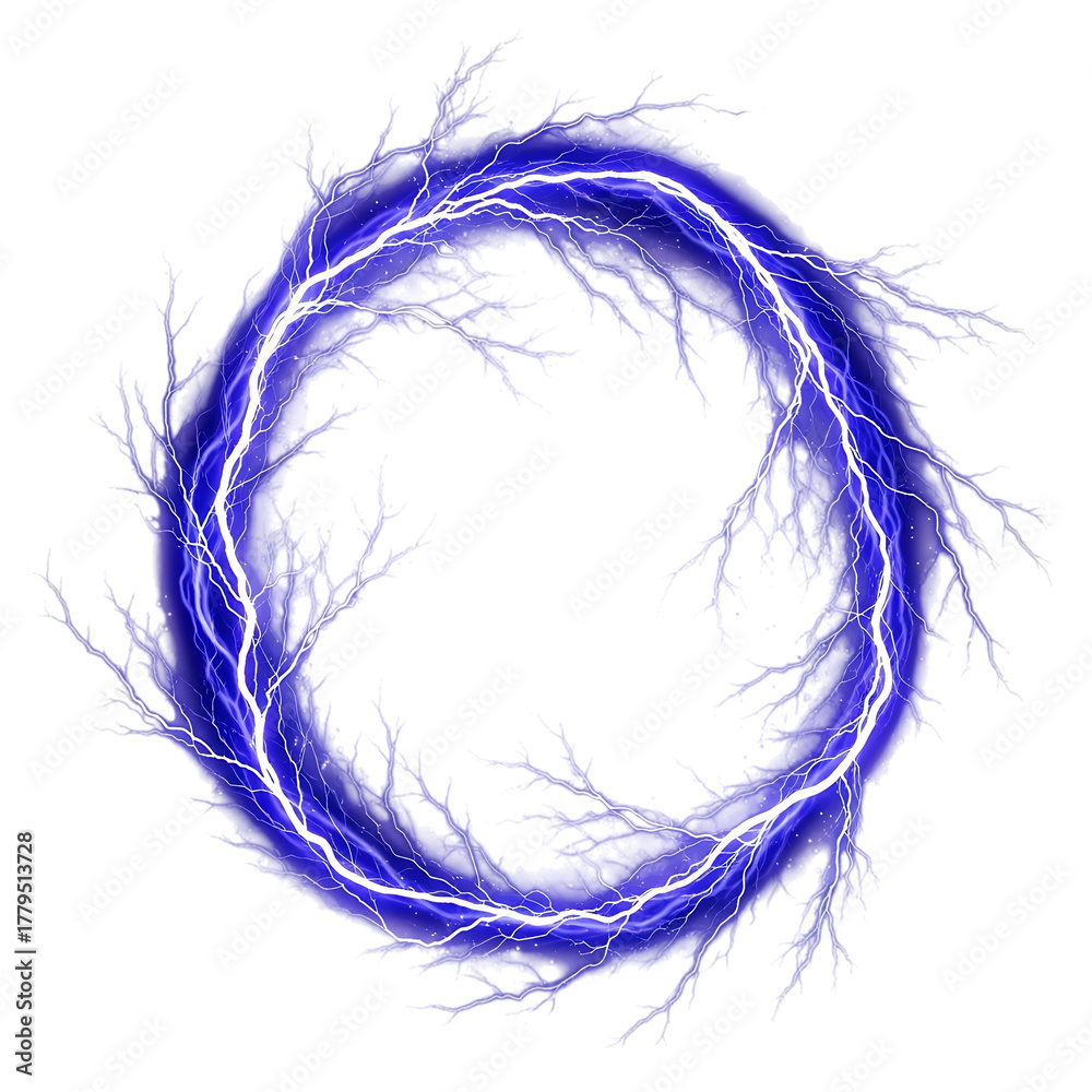 Fototapeta premium Blue lightning circle with branches isolated on a transparent background electricity