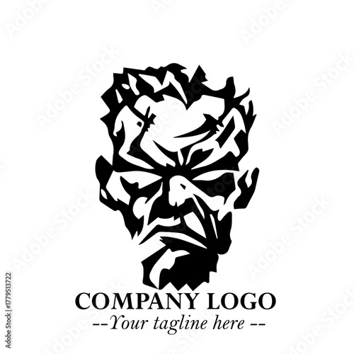 Head of Zombie Logo Symbol in Black on the White Background with Horror Minimal Vector Design