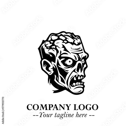 Head of Zombie Logo Symbol in Black on the White Background with Horror Minimal Vector Design
