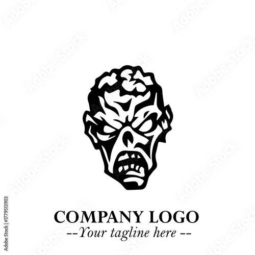 Head of Zombie Logo Symbol in Black on the White Background with Horror Minimal Vector Design