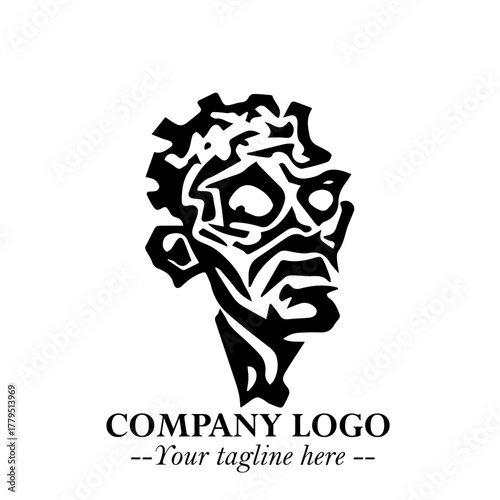 Head of Zombie Logo Symbol in Black on the White Background with Horror Minimal Vector Design