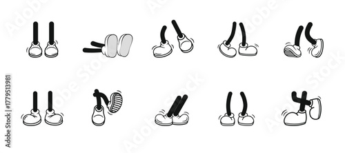 Foot glove. Retro cartoon legs and hands.