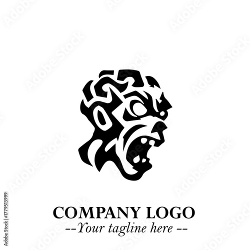 Head of Zombie Logo Symbol in Black on the White Background with Horror Minimal Vector Design