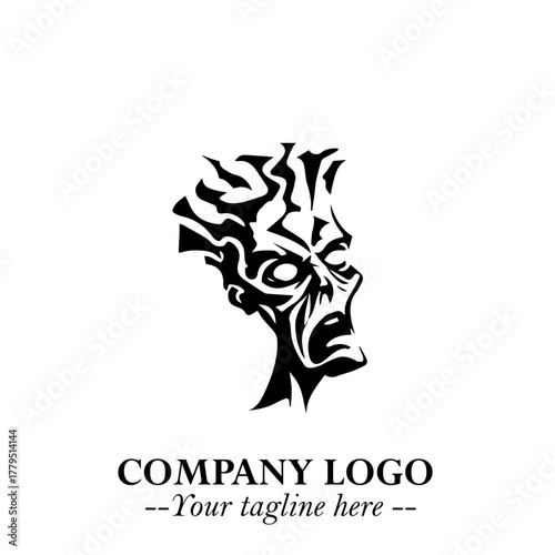 Head of Zombie Logo Symbol in Black on the White Background with Horror Minimal Vector Design