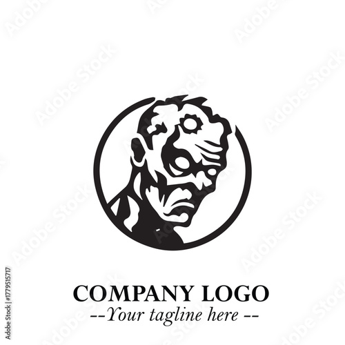 Head of Zombie Logo Symbol in Black on the White Background with Horror Minimal Vector Design
