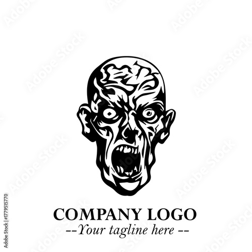 Head of Zombie Logo Symbol in Black on the White Background with Horror Minimal Vector Design
