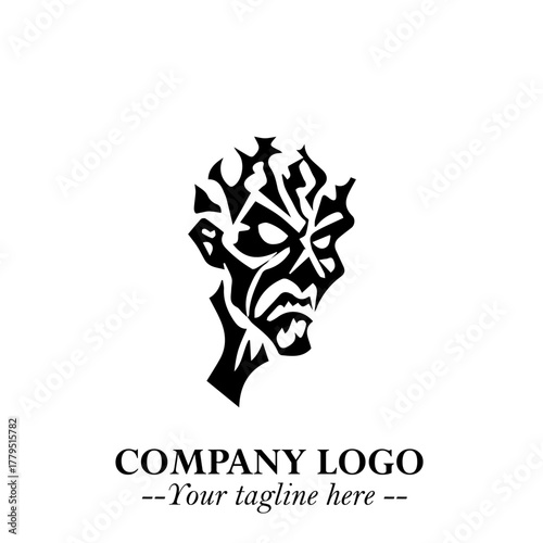 Head of Zombie Logo Symbol in Black on the White Background with Horror Minimal Vector Design