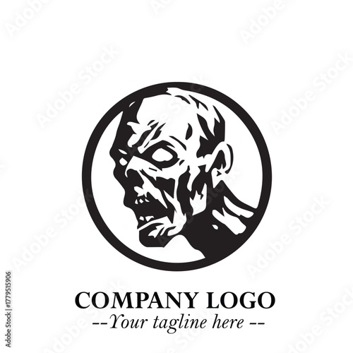 Head of Zombie Logo Symbol in Black on the White Background with Horror Minimal Vector Design